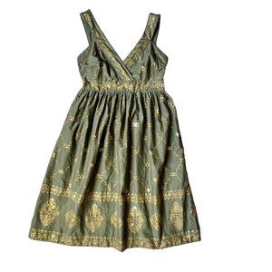 Michael Kors Taj Dress Olive Green Gold Floral Sequin Tank Knee Length Size 6